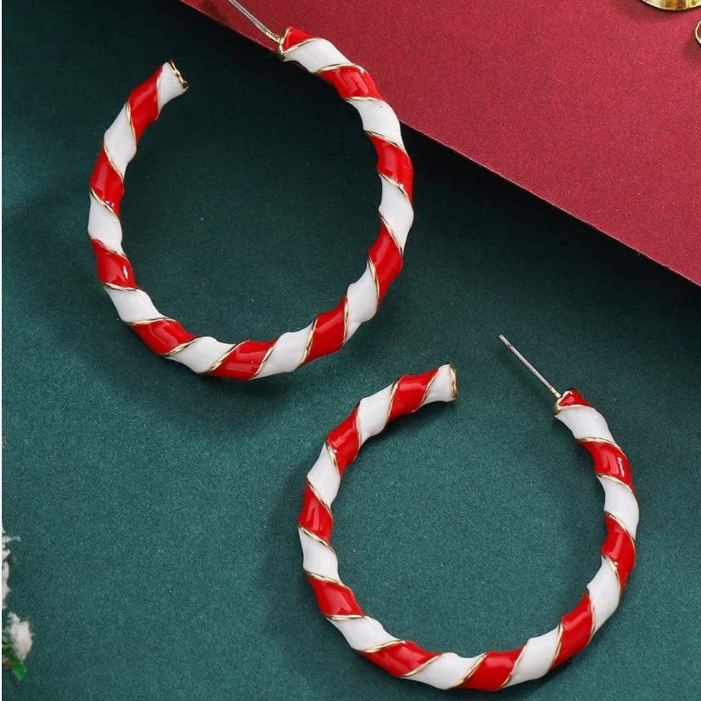 Chic Nation Red and White Hoop Earrings
